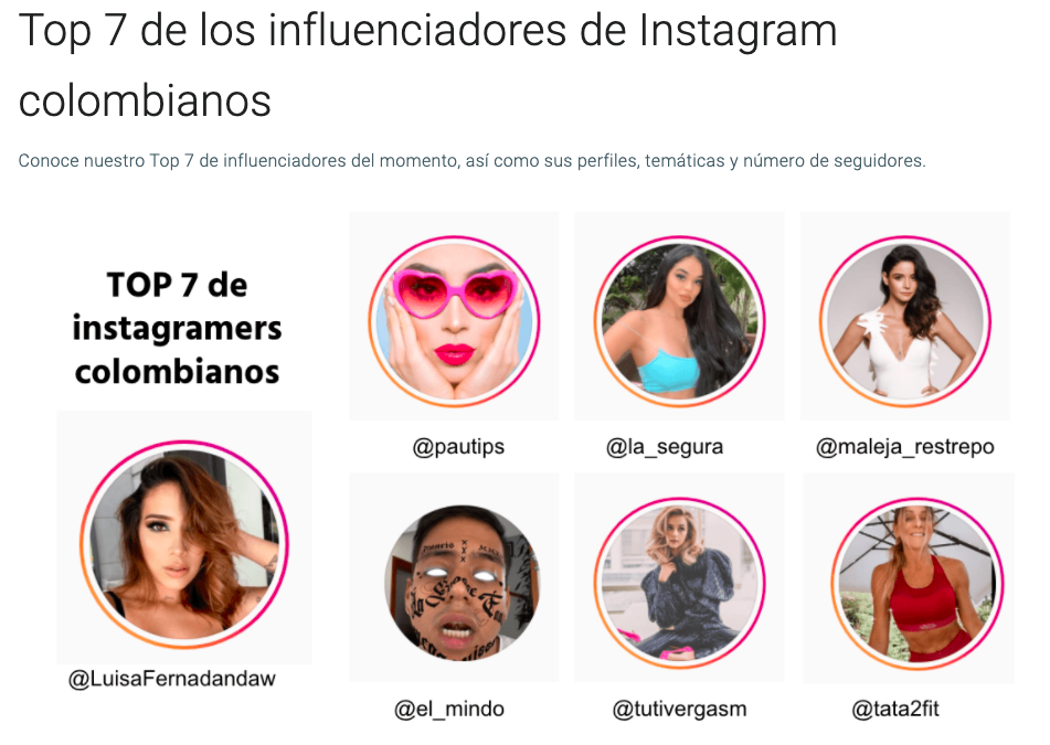 top instagramers en Colombia